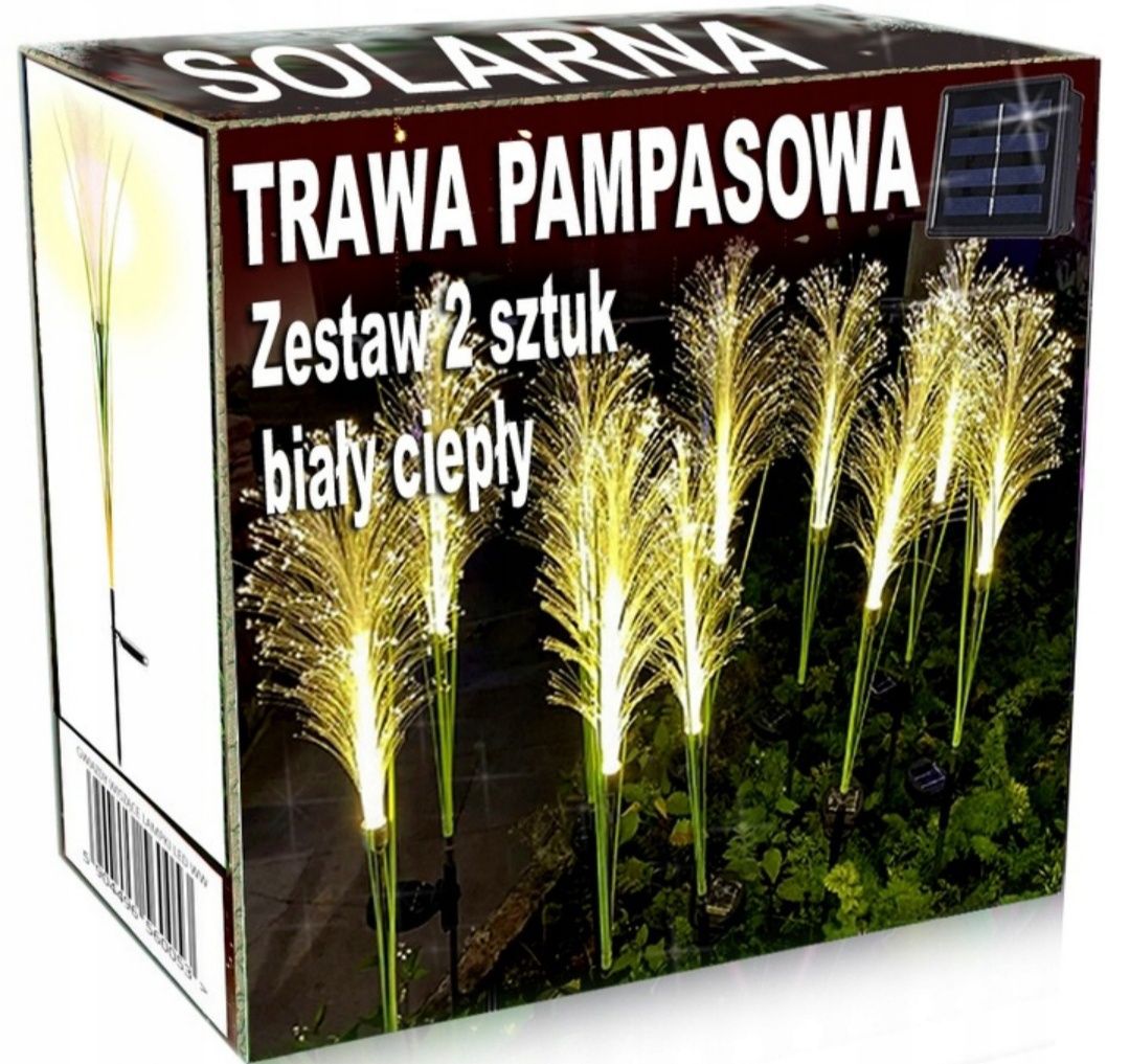 Lampa lampka solarna LED wbijana trawa pampasowa 75 cm 2 sztuki ciepła