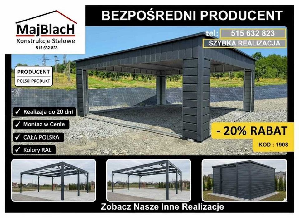 Zadaszenie - CARPORT WIELOSTANOWISKOWY | Wiata Samochodowa – Maj-Blach