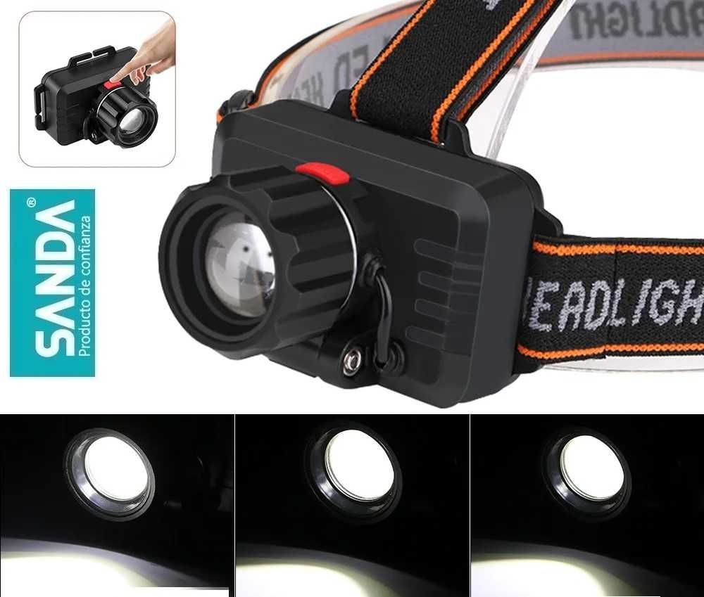 Lanterna LED de cabeça recarregável USB Zoom