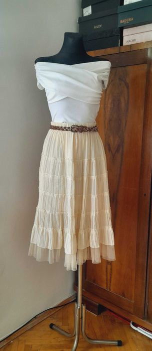 Spódnica boho, w odcieniu masełkowy żółty, Vintage.