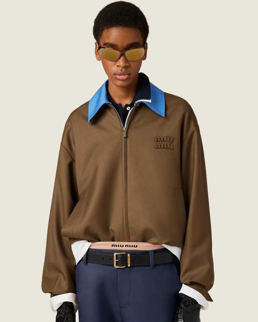Жакет Miu Miu Gabardine Blouson Jacket With Poplin Collar Tundra
