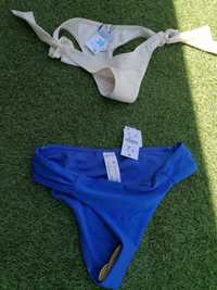 Cueca bikini azul e pérola