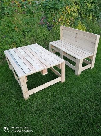 Meble ogrodowe drewniane tarasowe stolik + 2 ławki