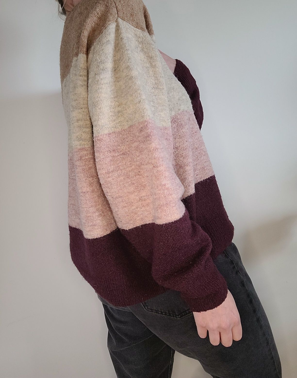 Sweter w pasy oversize z dodatkiem wełny H&M
