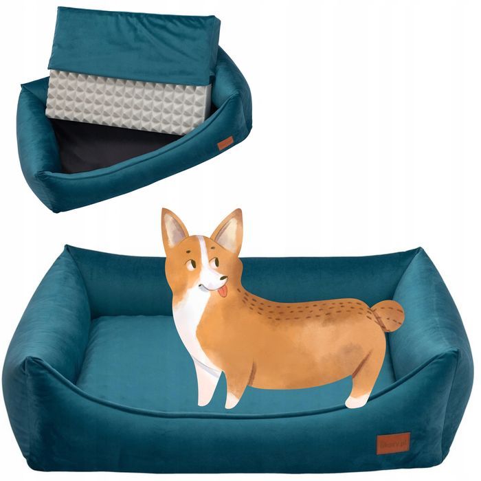 welurowa kanapa ortopedyczna dla dużego psa 120x95x22 cm xxl  morska