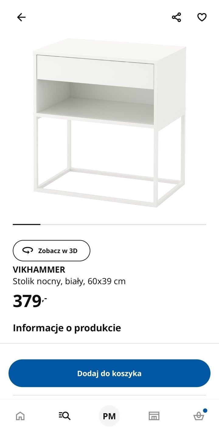 VIKHAMMER stolik nocny biały IKEA 60x39 cm
Stolik nocny, biały, 60x39