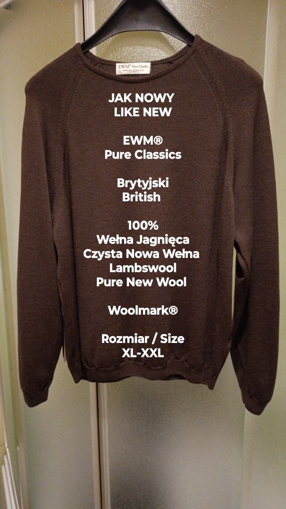 EWM Pure Classics  Damski sweter / bluza z wełny jagnięcej,  XL-XXL