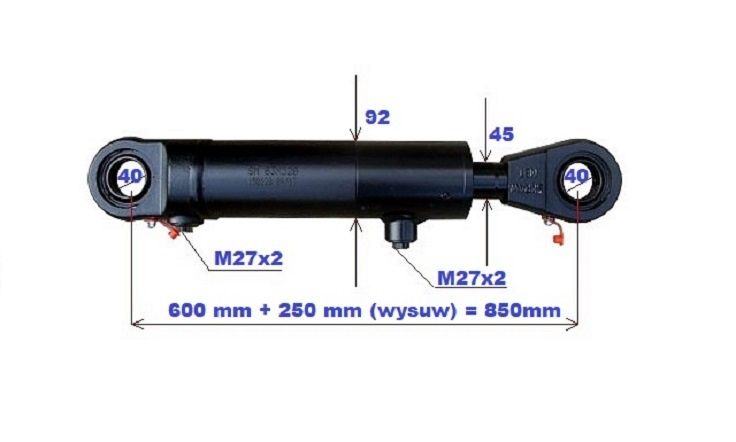 Siłownik Hydrauliczny ładowacz czołowy, Troll - wysuw 250 - gruby