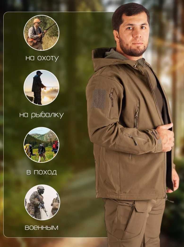 Чоловічий тактичний одяг softshell костюм Чорний Оливковий Мультикам