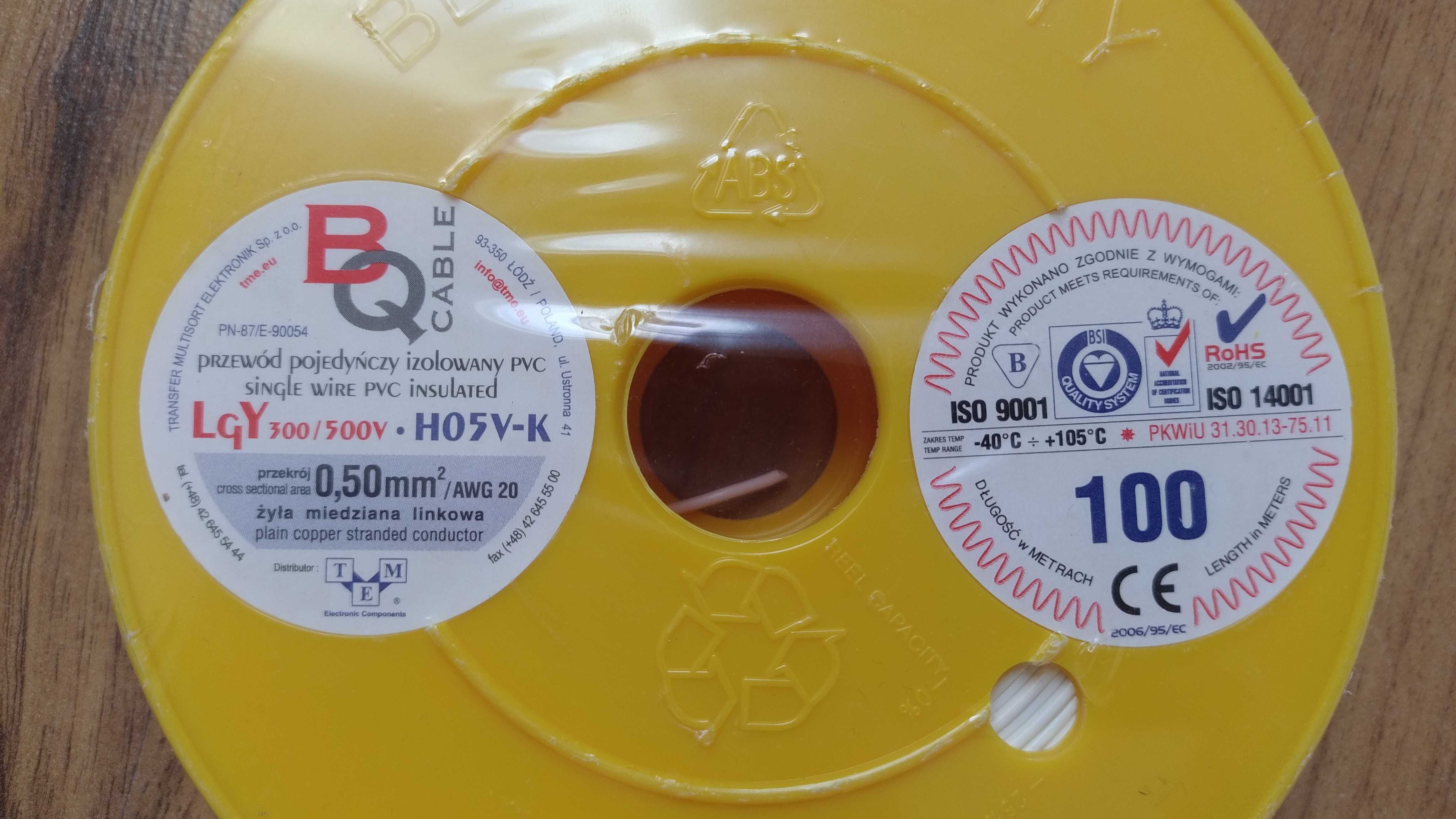 Przewód linka jednożyłowa izolowana LgY 0,5mm2 biała 100mb