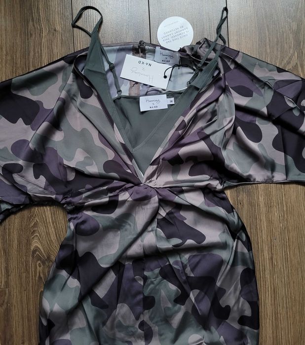 sukienka NA-KD x Hanna Licious kimono 36 krótkie rękawki moro