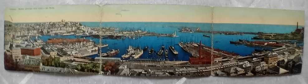 Karta Pocztowa Grafika Genua Genova rozkładana przedwojenna
