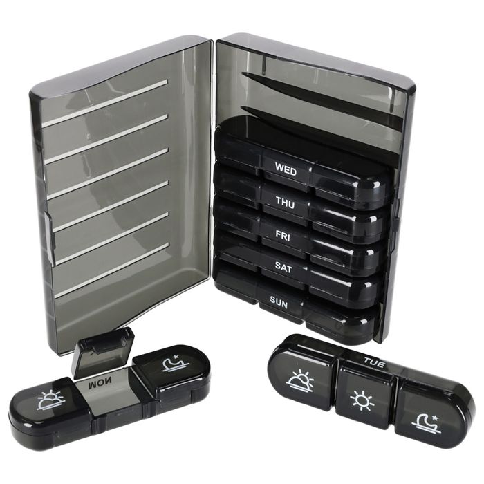 Organizer Tygodniowy na Leki Tabletki 7 Dni Czarny Pojemnik Kasetka