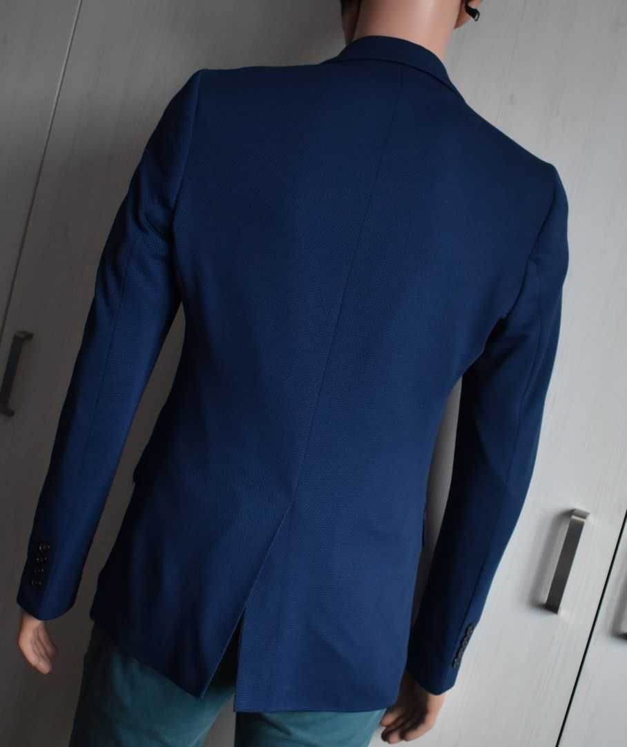 Marynarka blazer S elegancka wizytowa slim granatowa bawełniana męska