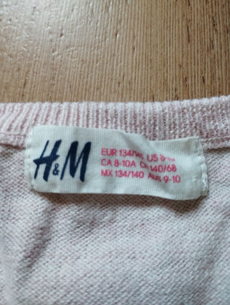 H&M 134/140 różowy sweterek rozpinany na guziki motyle