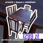 Nowe: STÓŁ ROZKŁADANY + 6 KRZESEŁ, orzech + kawa z mlekiem ,dostawa PL