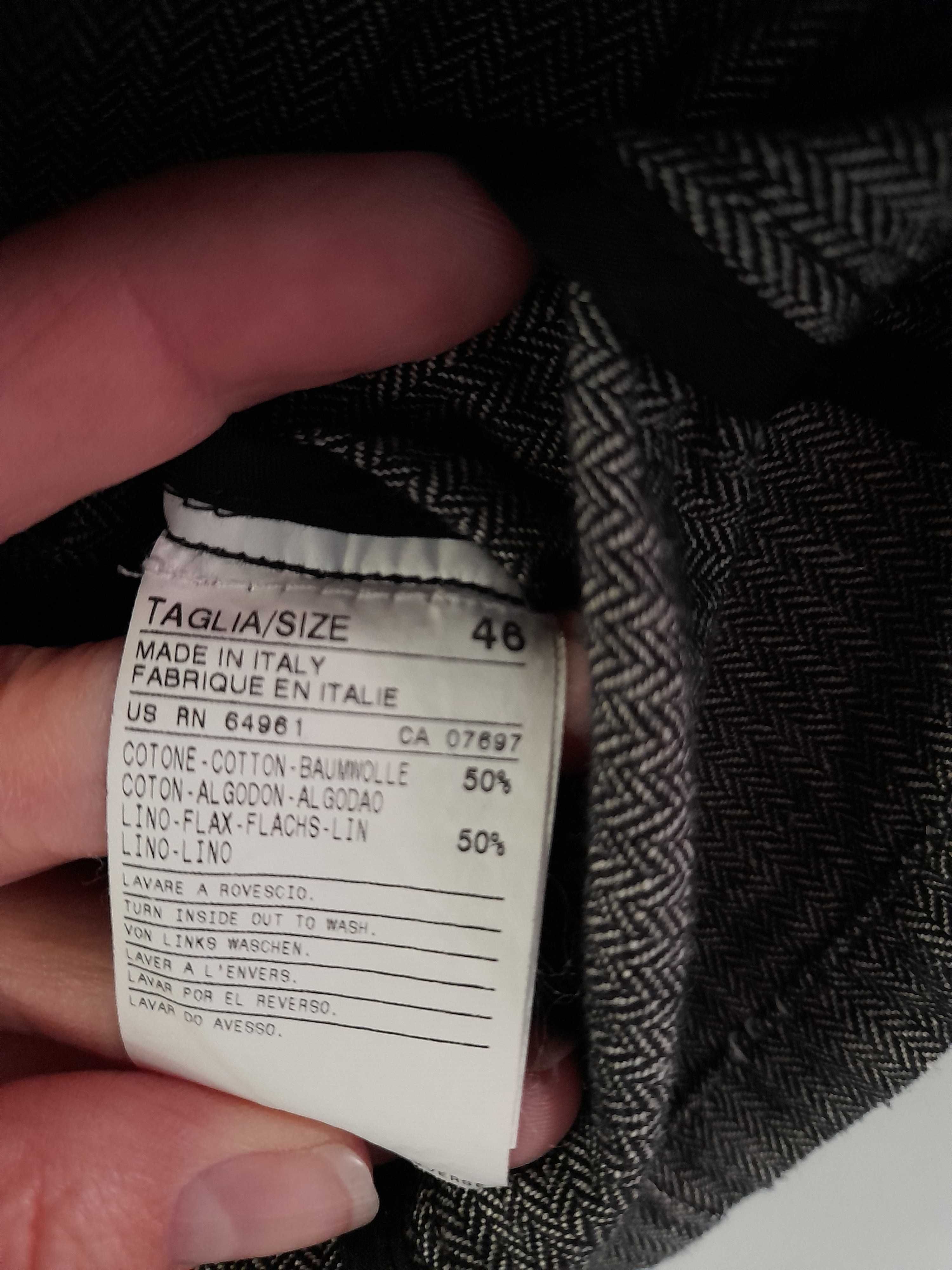 Sisley len L żakiet marynarka lniana włoski jodełka