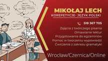 Korepetycje z języka polskiego- Czernica, Dobrzykowice, Wrocław/Online