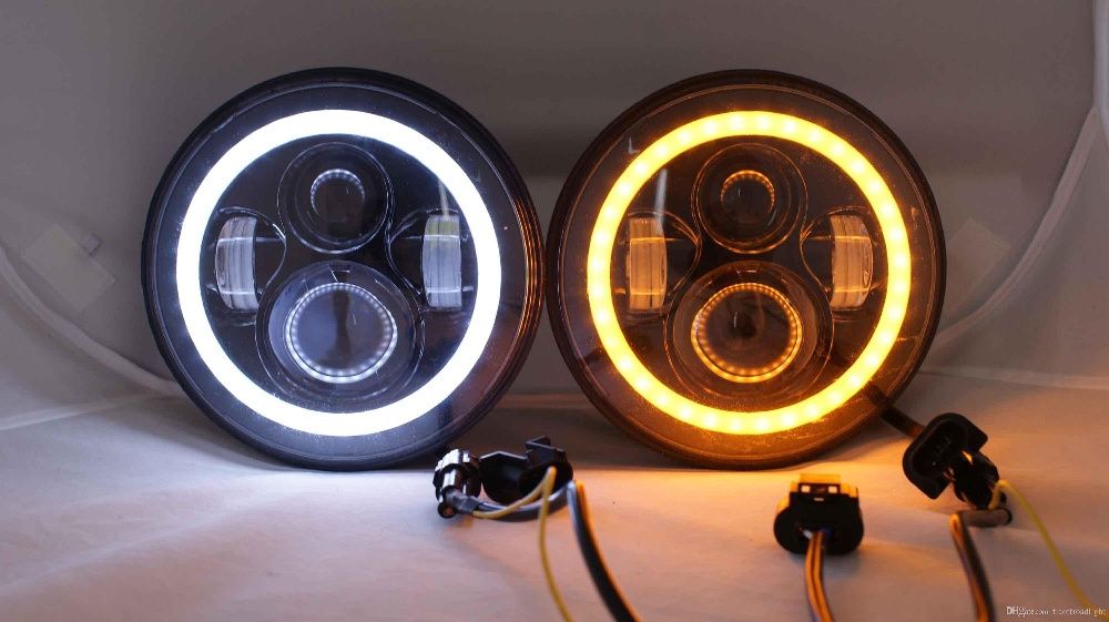 Par Faróis Ópticas Led Angel Eye Universais 70W Jeep wrangler e outros