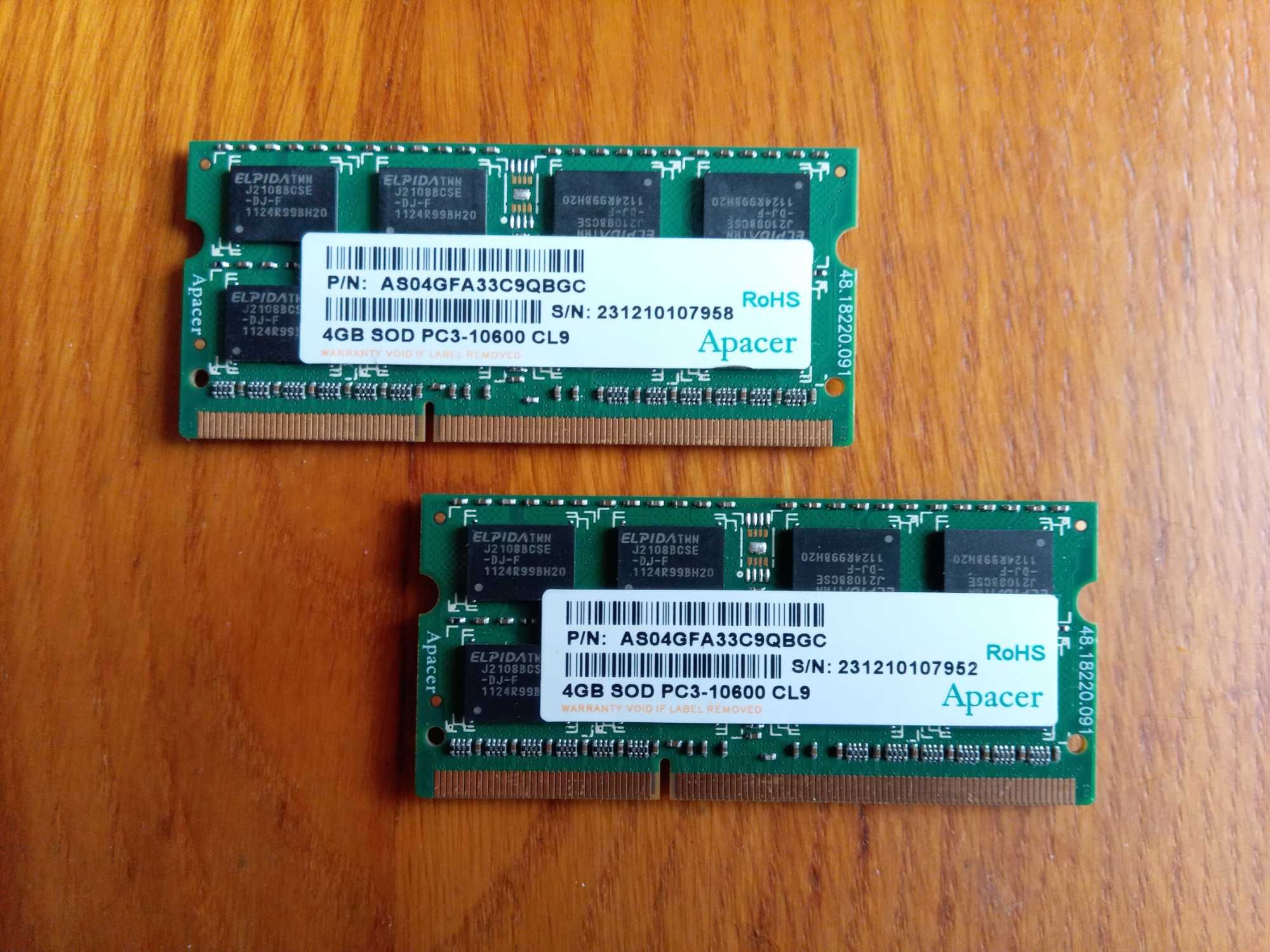 Модули памяти 4Гб DDR3 Samsung Elpida Kingston Apacer SoDIMM