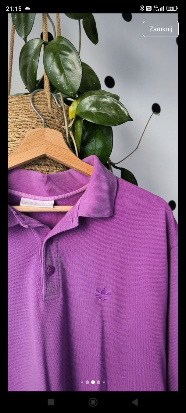 Xl/xxl fioletowa koszulka polo adidas vintage t-shirt krótki rękaw ret