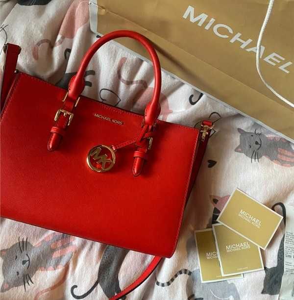 Torebka MK Michael Kors Md Satchel Camilla czerwona - gwarancja !!