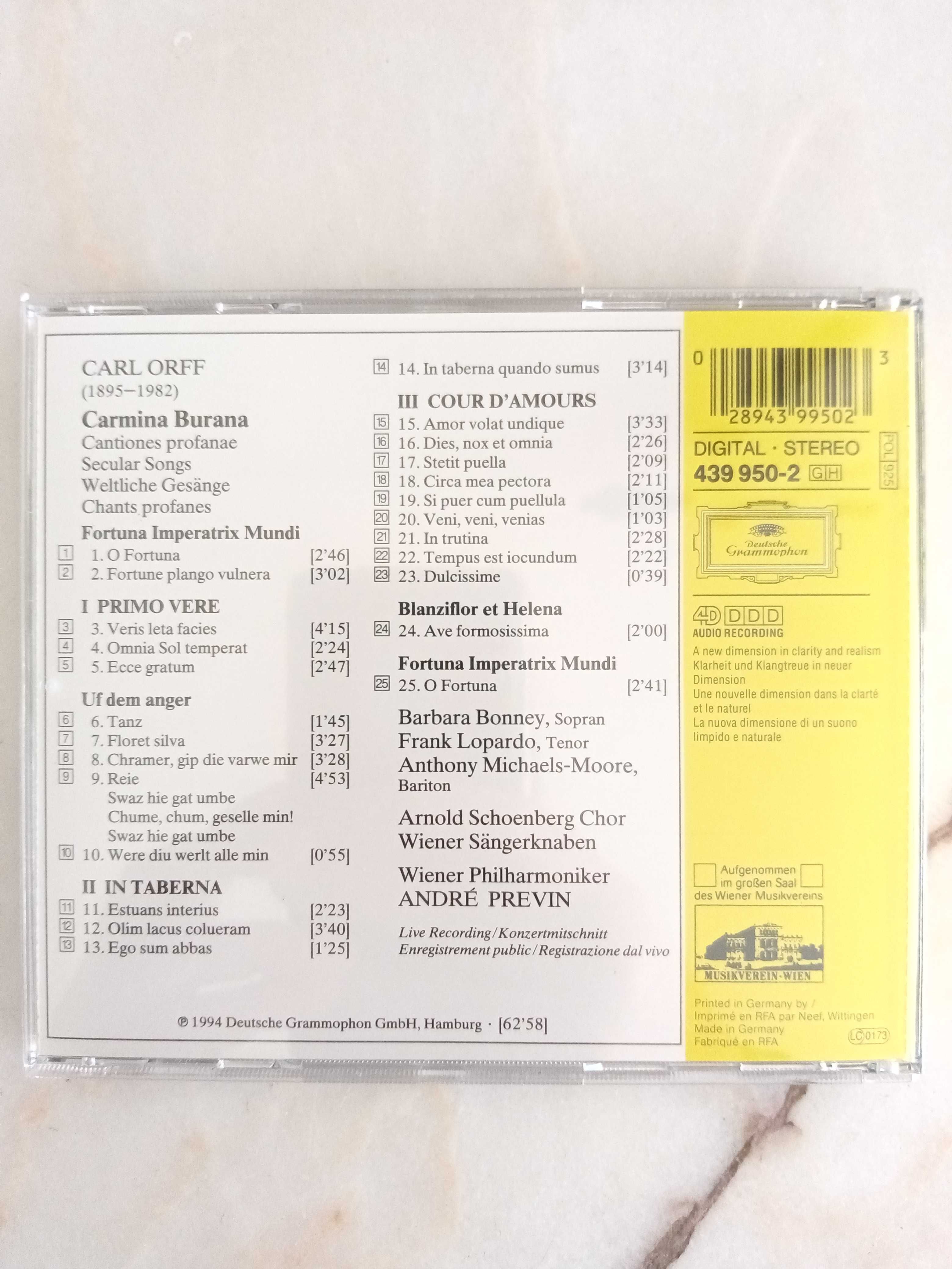 Orff, Carmina Burana, Previn, CD música clássica