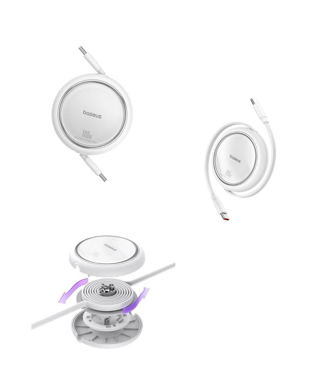 Kabel BASEUS zwijany biały USB-C 1M 100W