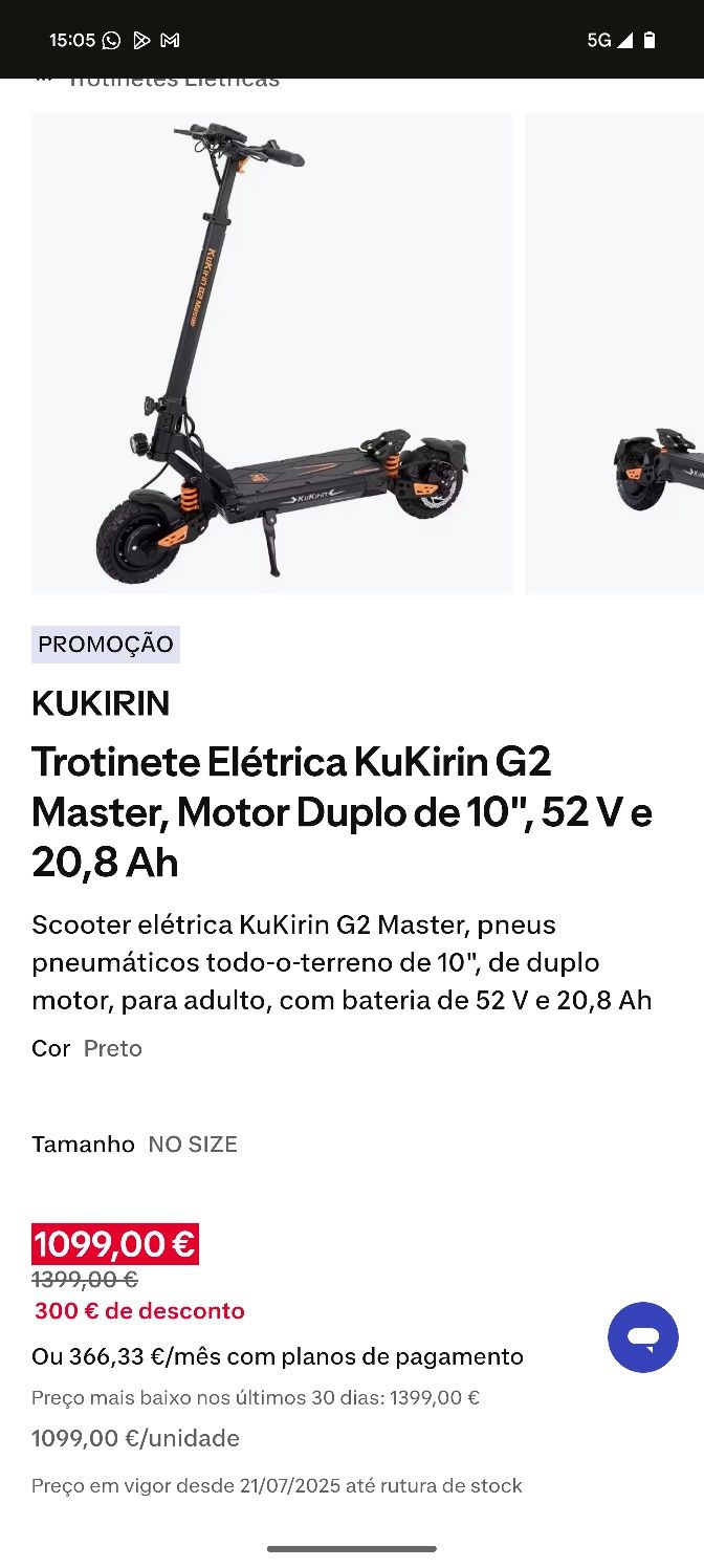 Trotinete elétrica kukirin g2master.