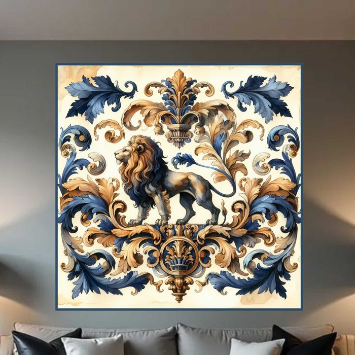 Grafika z liśćmi akantu - Francja XVIII wiek  - 100cm x 100cm