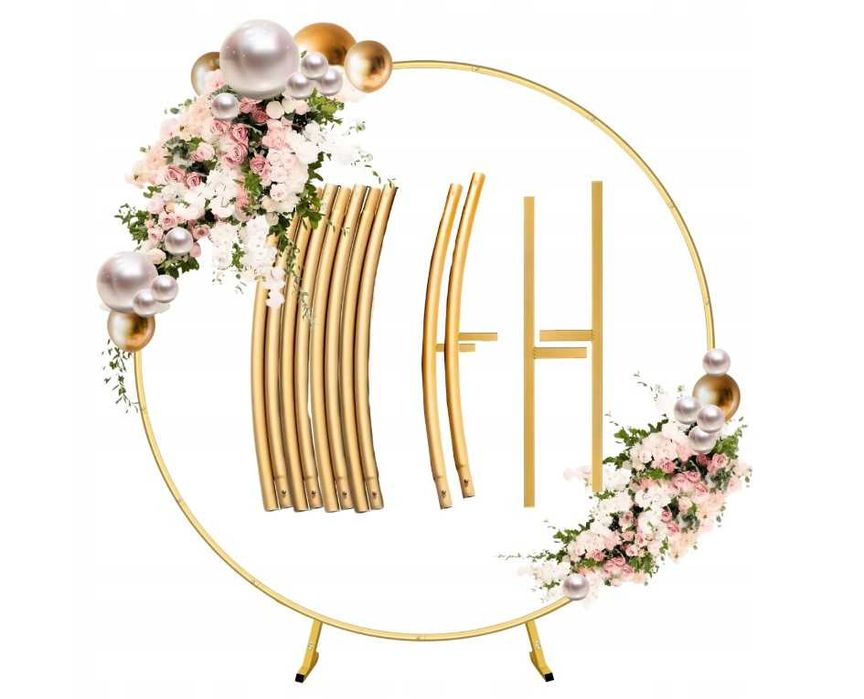 Stelaż dekoracyjny na balony koło na tło okrągły kolor złoty 200cm