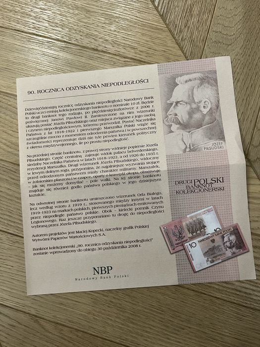 Banknot kolekcjonerski 10 zl niepodległość Piłsudski UDC