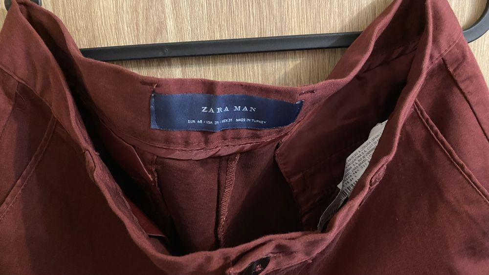 Spodnie ZARA 40 męskie materiałowe bawełna bordowe