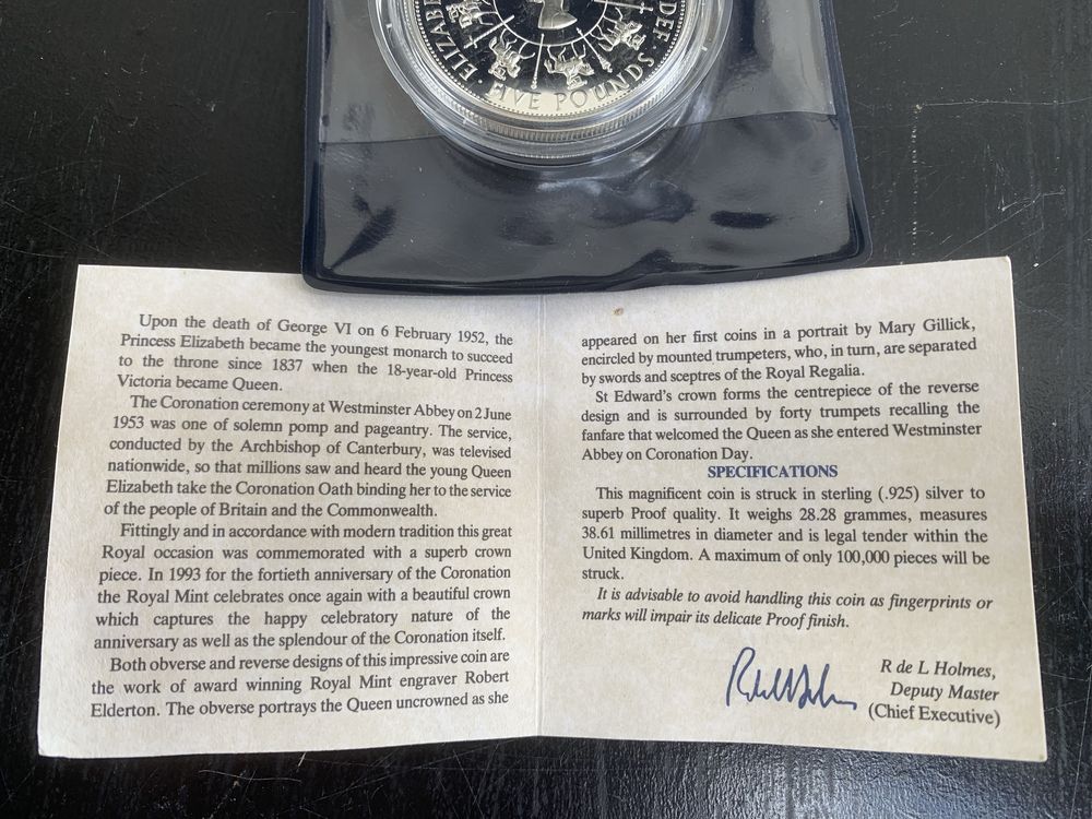 Moeda Prata 5 Pound Elizabeth II 1993 com Certificado
