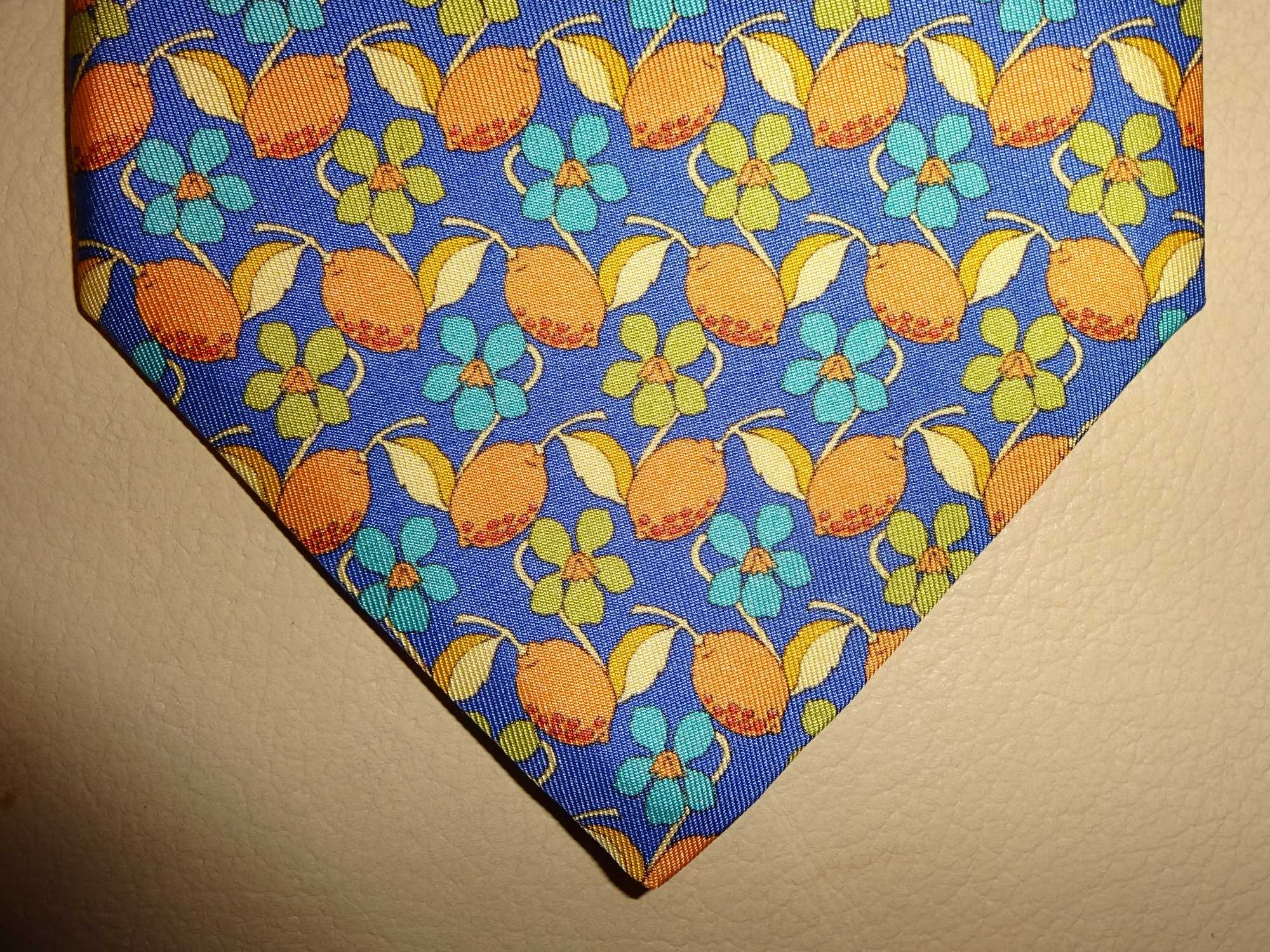Nazareno Gabrielli LUX jedwabny krawat pomarańcze cytryny kwiaty