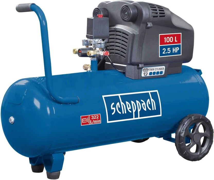 Компресор HC105DC Scheppach - 2,5 к.с. | бак 100 л | 10 бар