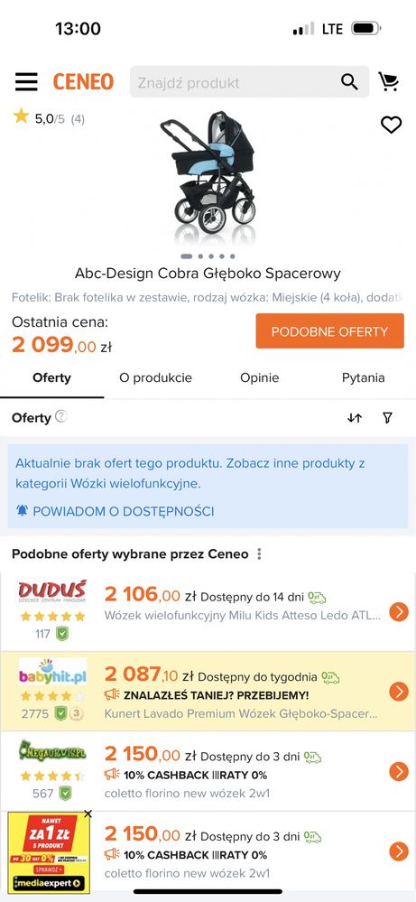 Wozek Nowy!! Abc-Design Cobra Głęboko Spacerowy