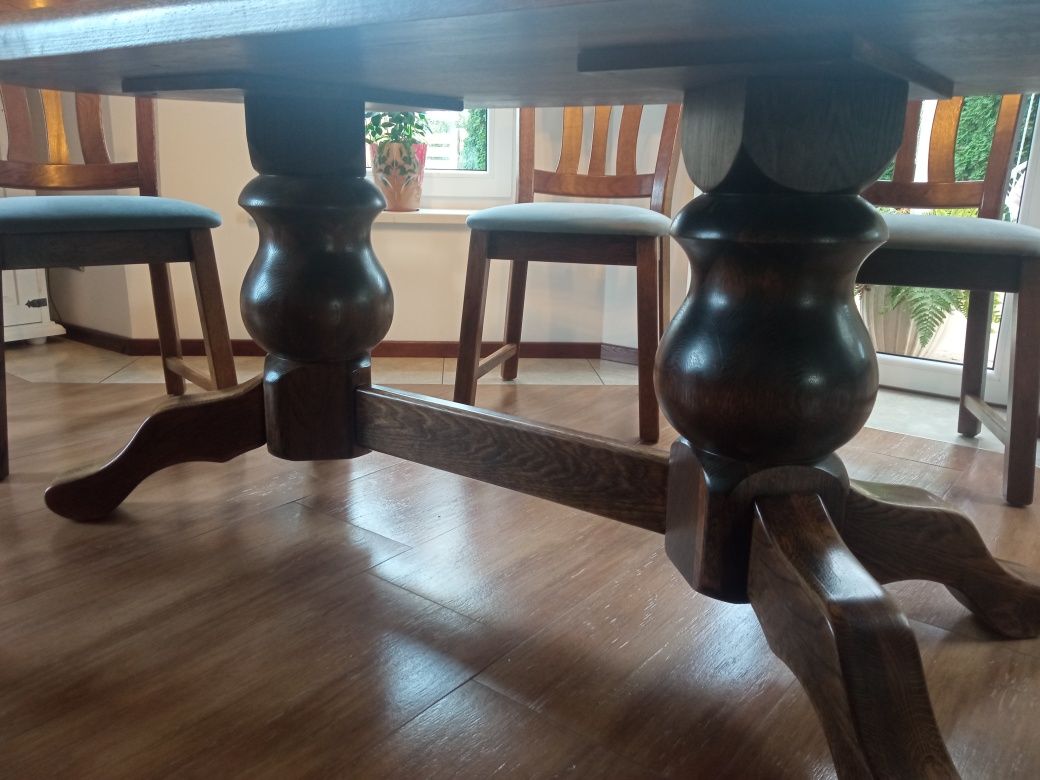 Komplet dębowy stół + 6 krzeseł