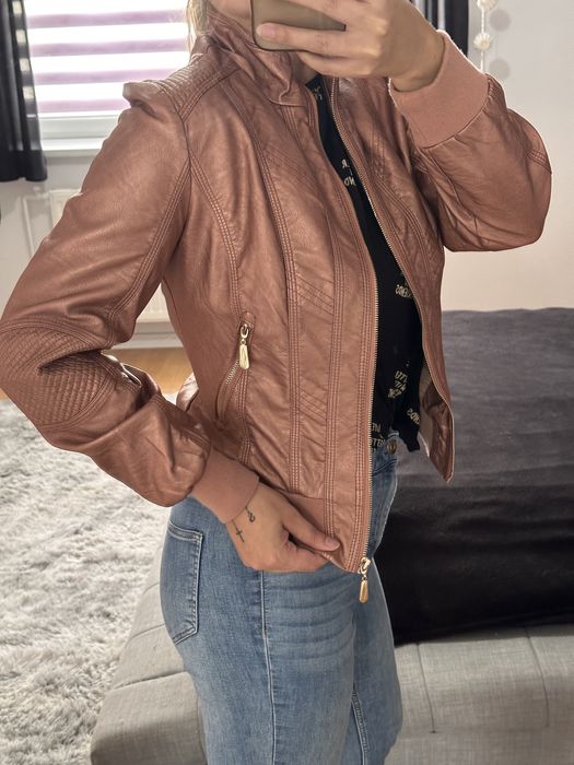 Piękna nowa kurtka ramoneska pudrowy róż S/M