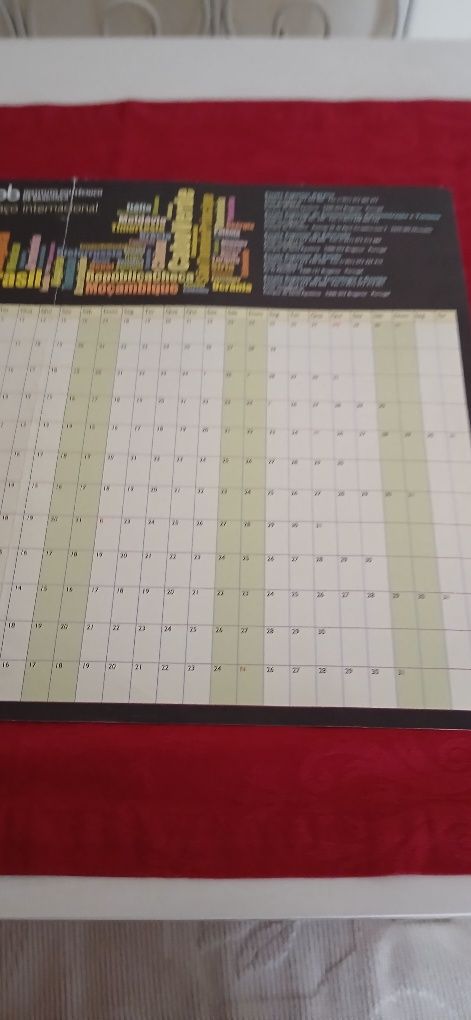 Calendário  de 2016