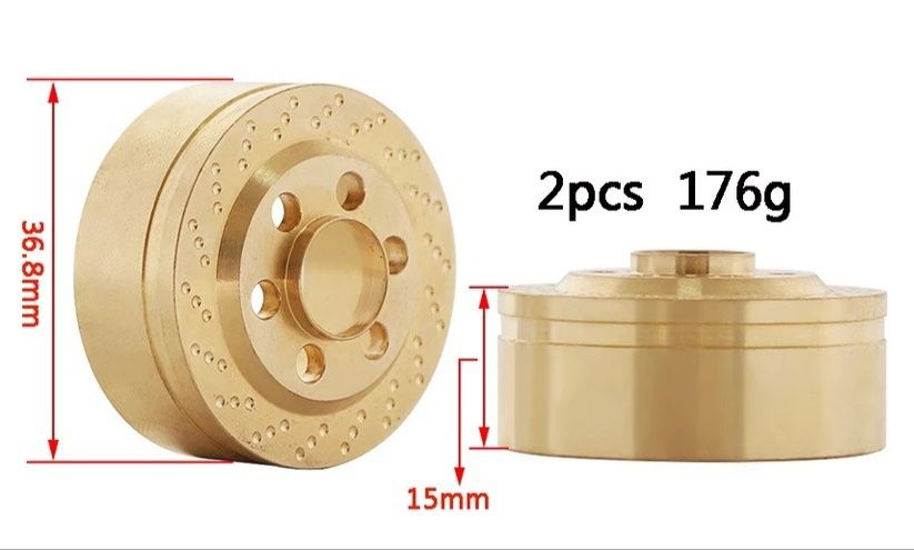 4 mosiężne obciążenia 296g dociążenia do felg na 6 śrub 1:10 SCX TRX