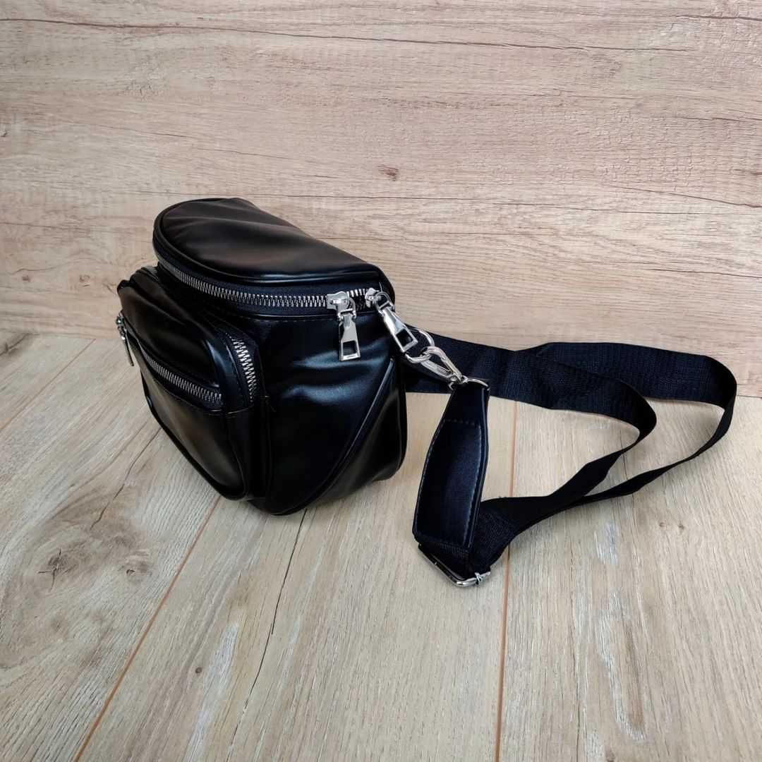512 Модна жіноча сумка через плече, чорна сумка-месенджер з кишенями
