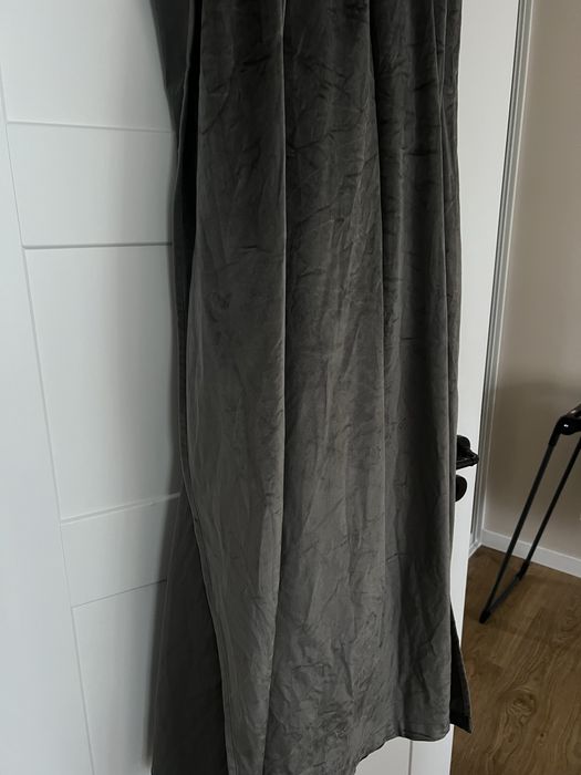 4x Zasłony welurowe falowane ciemnoszare/grafitowe 100x270cm