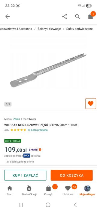 Ok 180 wieszaków noniuszowych górnych 20 cm
