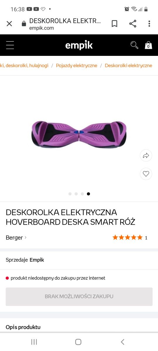 Deskorolka elektryczna Hoverboard deska smart róż