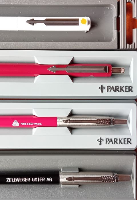 PARKER 2 długopisy, ołówek automat, pióro kólkowe. Brandowane.