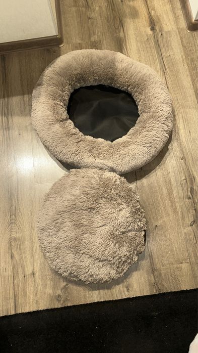 Лежанка для кота/собаки (круглый,пушистый пуфик с вынимающейся дном)