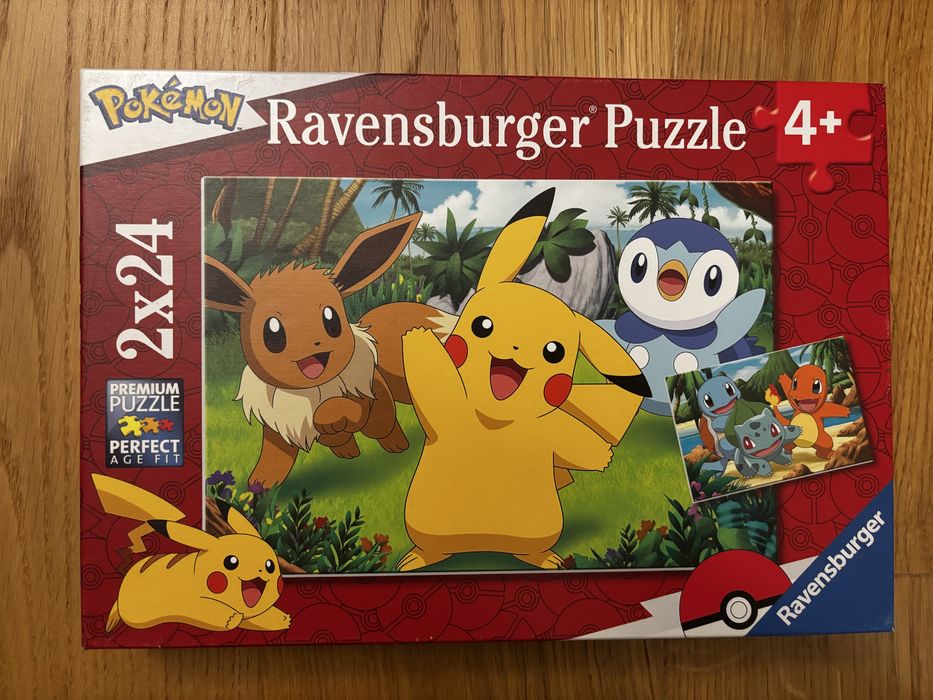 Puzzle Pokémon Ravensburger 2x24 Pikachu Eevee Idealny - Premium