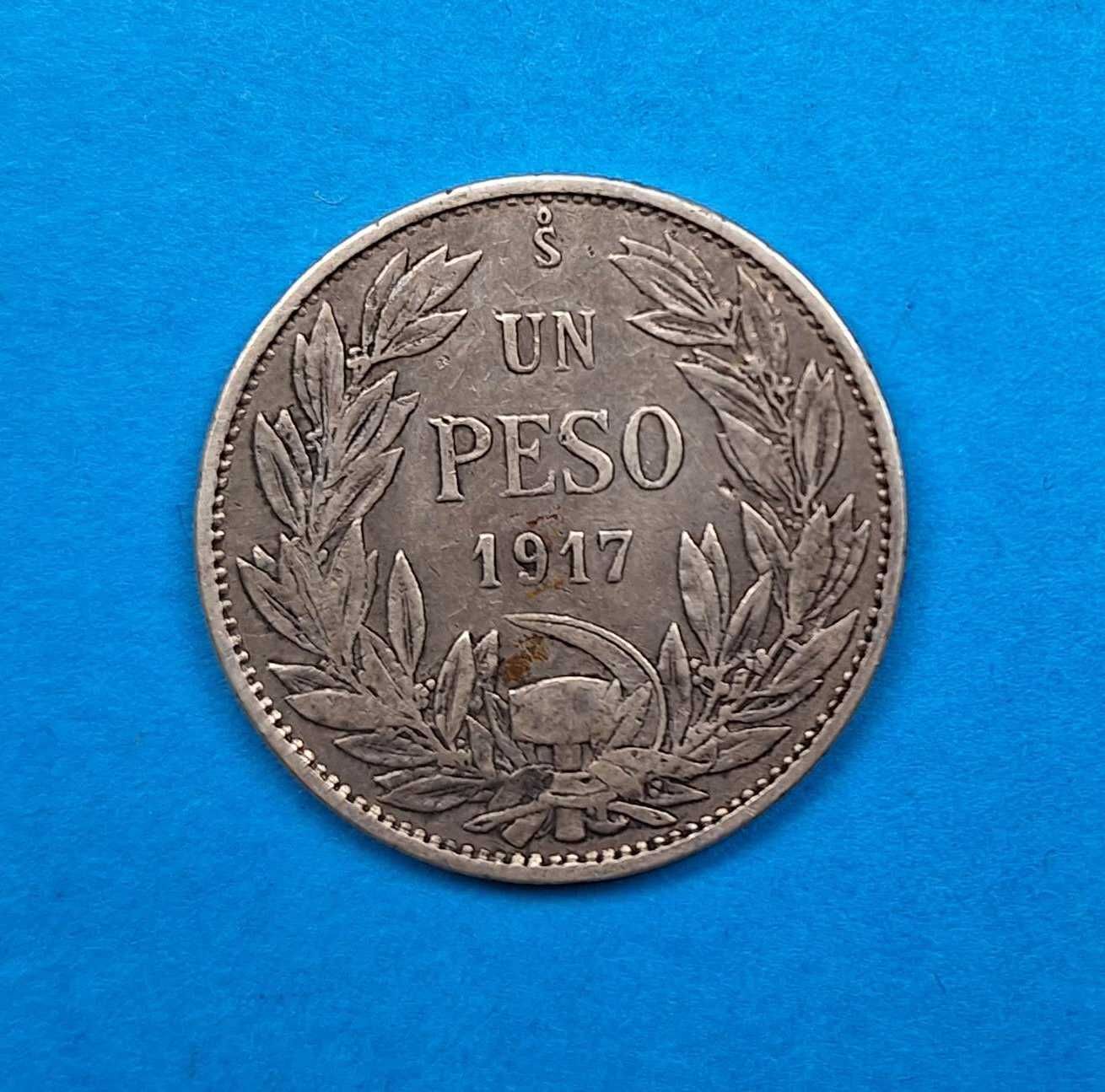 Chile 1 peso rok 1917, bardzo dobry stan, srebro 0,720
