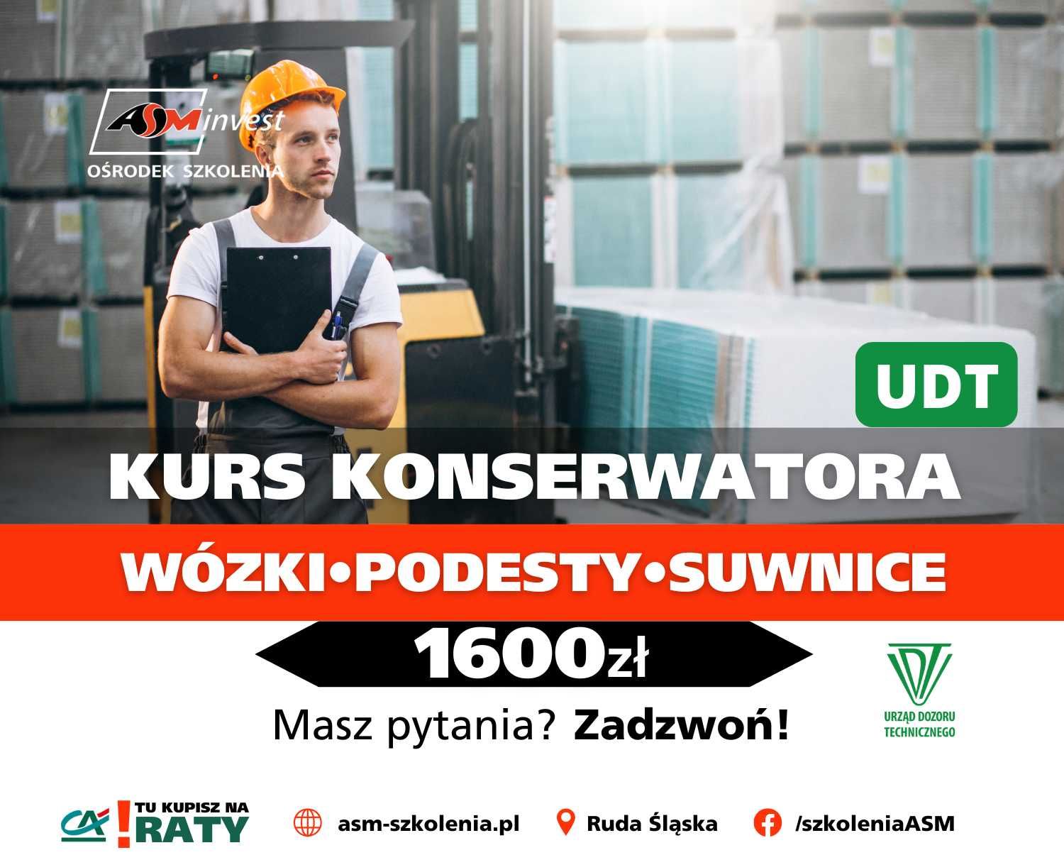 1600zł Kurs konserwator urządzeń UDT - suwnic wózków podestów